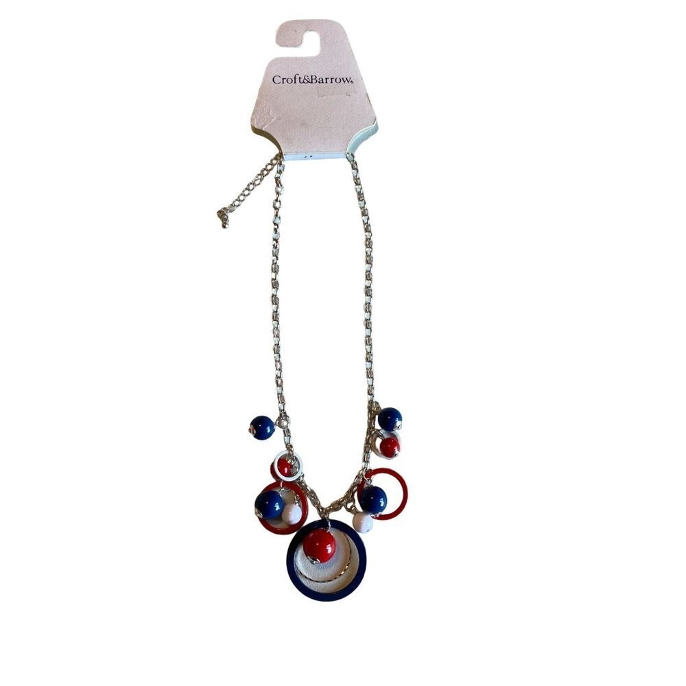 NEW Croft & Barrow Silver Hoops Balls USA Patriotic Fourth‎ of July Necklace